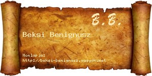 Beksi Benignusz névjegykártya